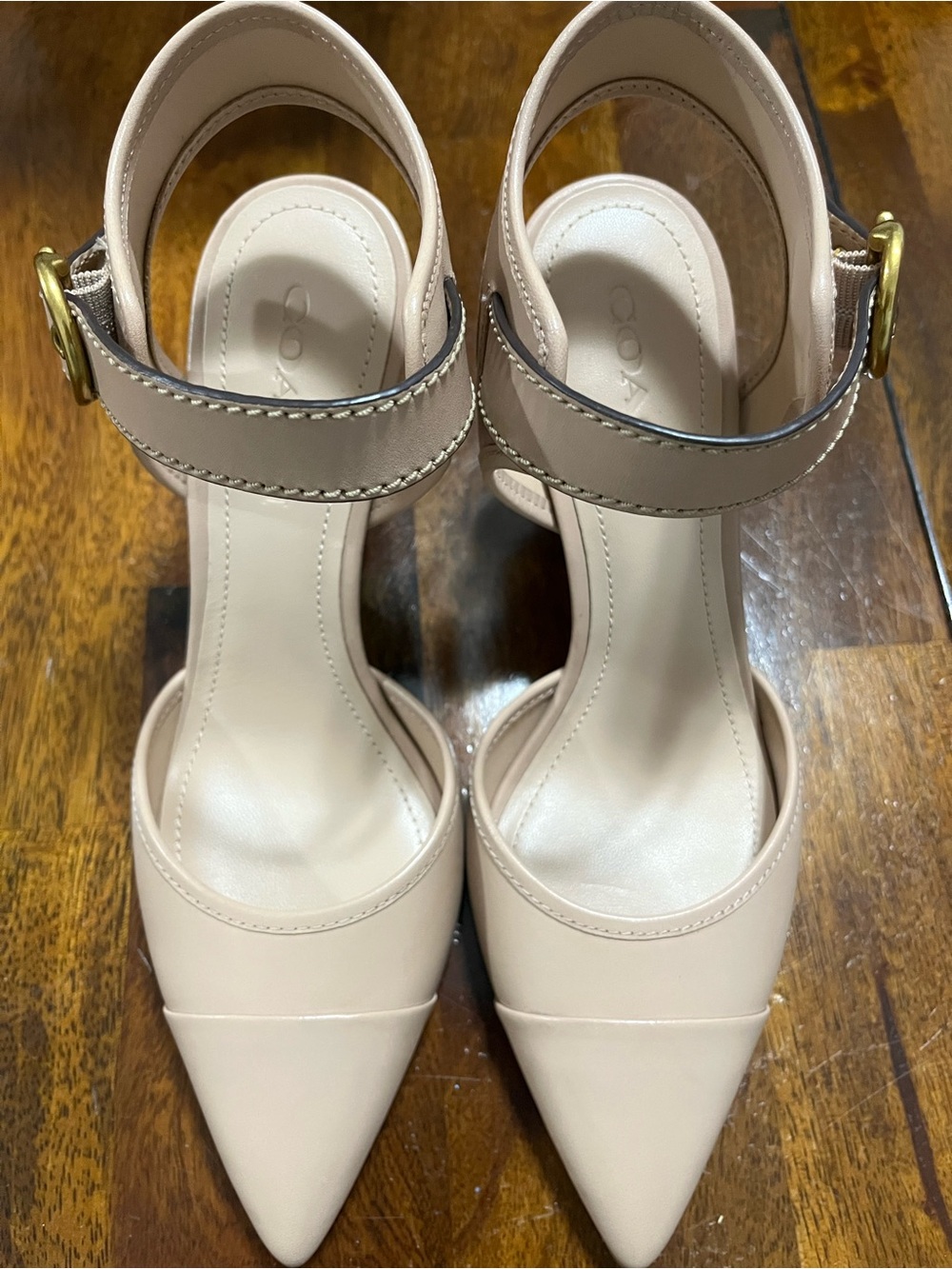 Coach Beige Pointed-Toe Ankle-Strap Pumps